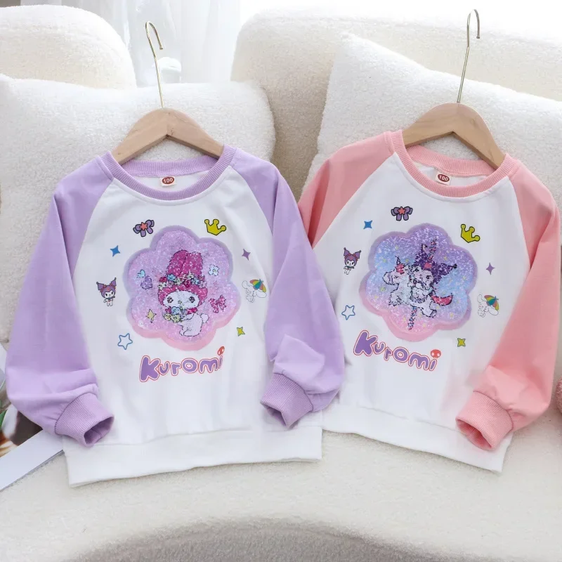 

Sanrio My Melody Kuromi Anime Hoodie Girl Heart Cartoon Cute Children Autumn N Round Neck Long Sleeve T-Shirt Tide Gift for Kids