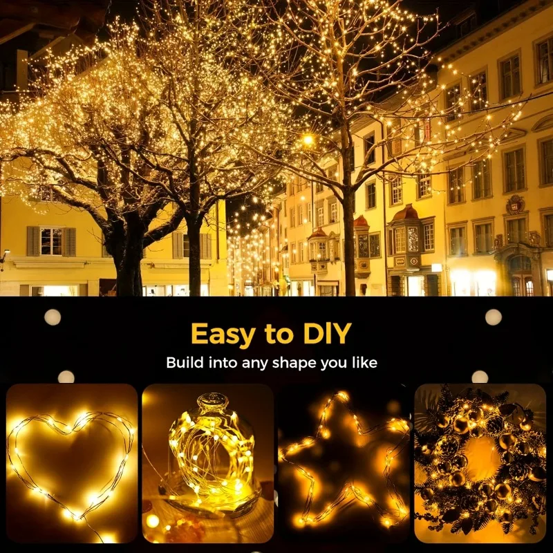Luci a corda solari per esterni Lucine a LED con filo di rame a 8 modalità per la decorazione di Halloween di nozze di alberi di feste di Natale