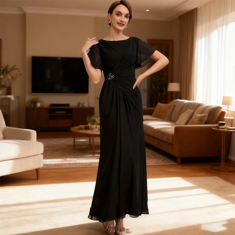 

Simple Scoop Mother of Bride Dresses for Women New Chiffon Ankle Length Wedding Party Gown with Beading 2025 Summer Vestido De