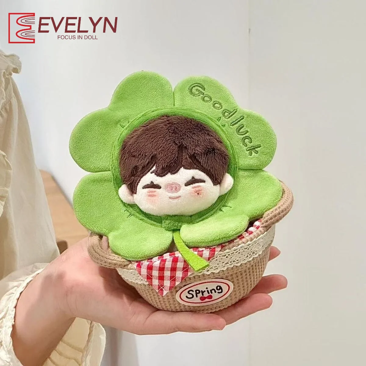 Evelyn 10CM Cute Four Leaf Clover Headcover Doll Clothes Plush Decoration Cotton Doll Clothes Accessories Replaceable Headwear