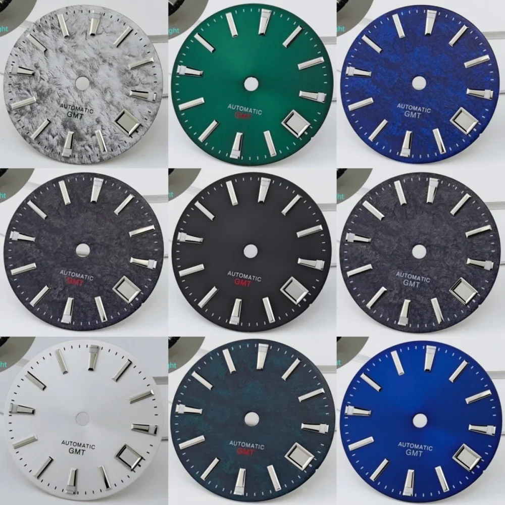 28.5mm No logo Sports GMT Sunburst 3D Watch Dial for Grand Seiko NH35/34 Spring Drive Automatic Movement BGW9 Case Mod Parts
