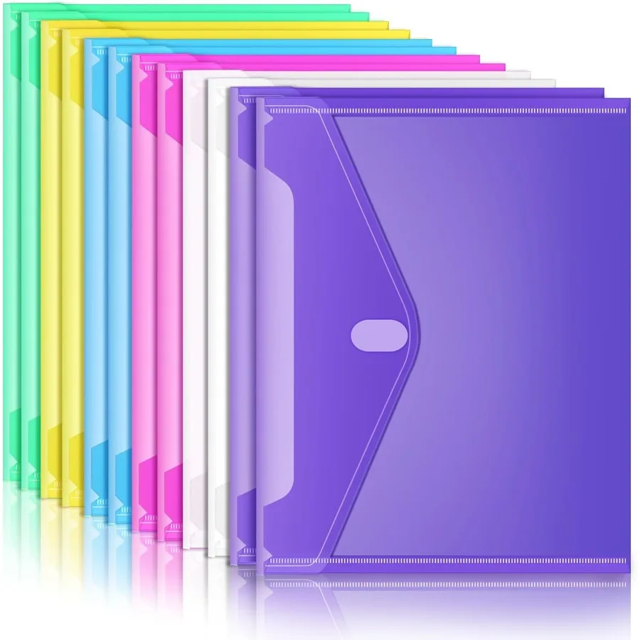 

12 упаковок пластиковых конвертов, папка для файлов, пластиковая папка с карманами, цветная папка для документов, органайзер, письмо, размер А4, прозрачный файл