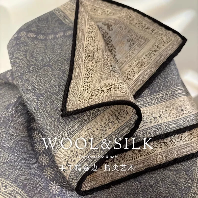 70% wool 30% Silk Scarf for Women Shawls Wraps Foulard high quality Scarves Square Pashmina Female Hijab Bandana Kerchief sjaal