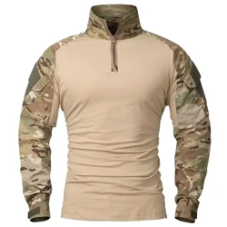 Outdoor Long Sleeve Shirts Combat Shirt 1/4 Zipper Ripstop Cotton Wear-resisting Camo Airsoft Paintball Cotton Tactical Clothing