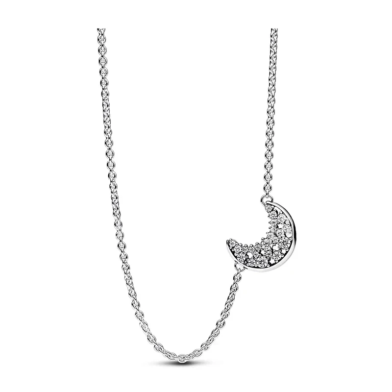 New 100% S925 Sterling Silver Sparkling Eternal Starry Moon Women's Necklace Wedding Women's DIY Charming Jewelry Gift