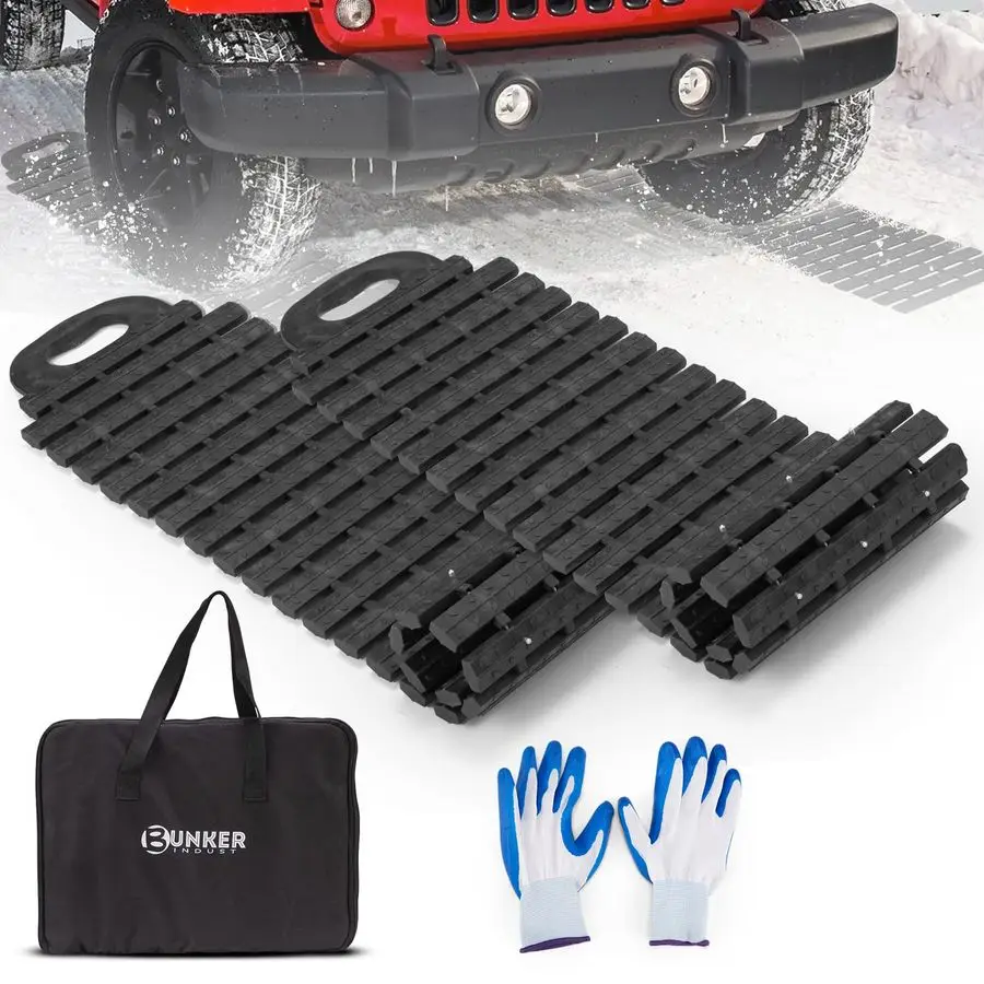 

INDUST Tire Traction Mats Portable Recovery Tracks for Off Road 4X4 Snow, Ice, Sand,Emergency Devices with Bag Gloves for Cars,