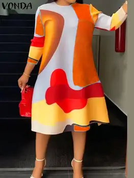 VONDA-Robe de soirée imprimée bohème pour femmes, robe d'été trapèze élégante, robe éducative décontractée, grande taille 5XL, 2024