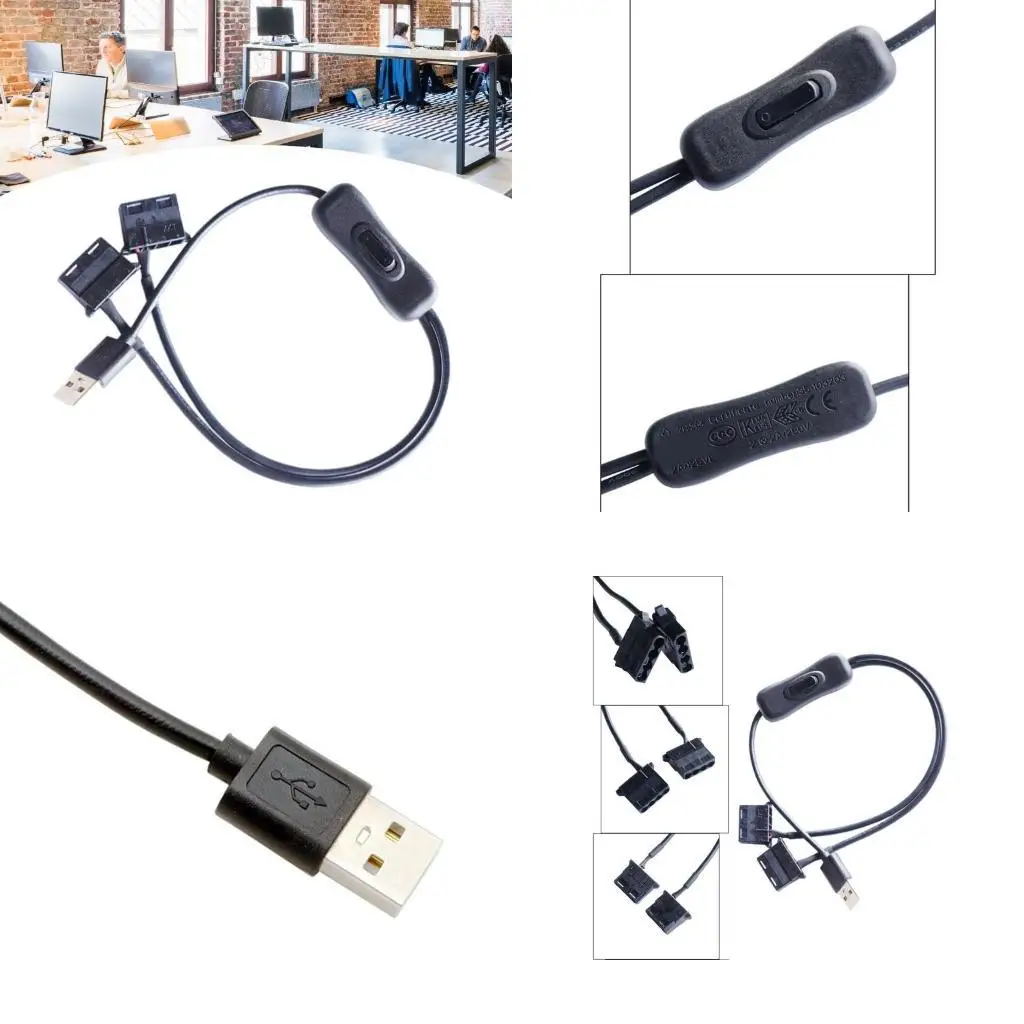 652F USB 1 a 2 divisores 4pin Splitters USB Cable alimentación Extensión extensión Cable con interruptores del Cable
