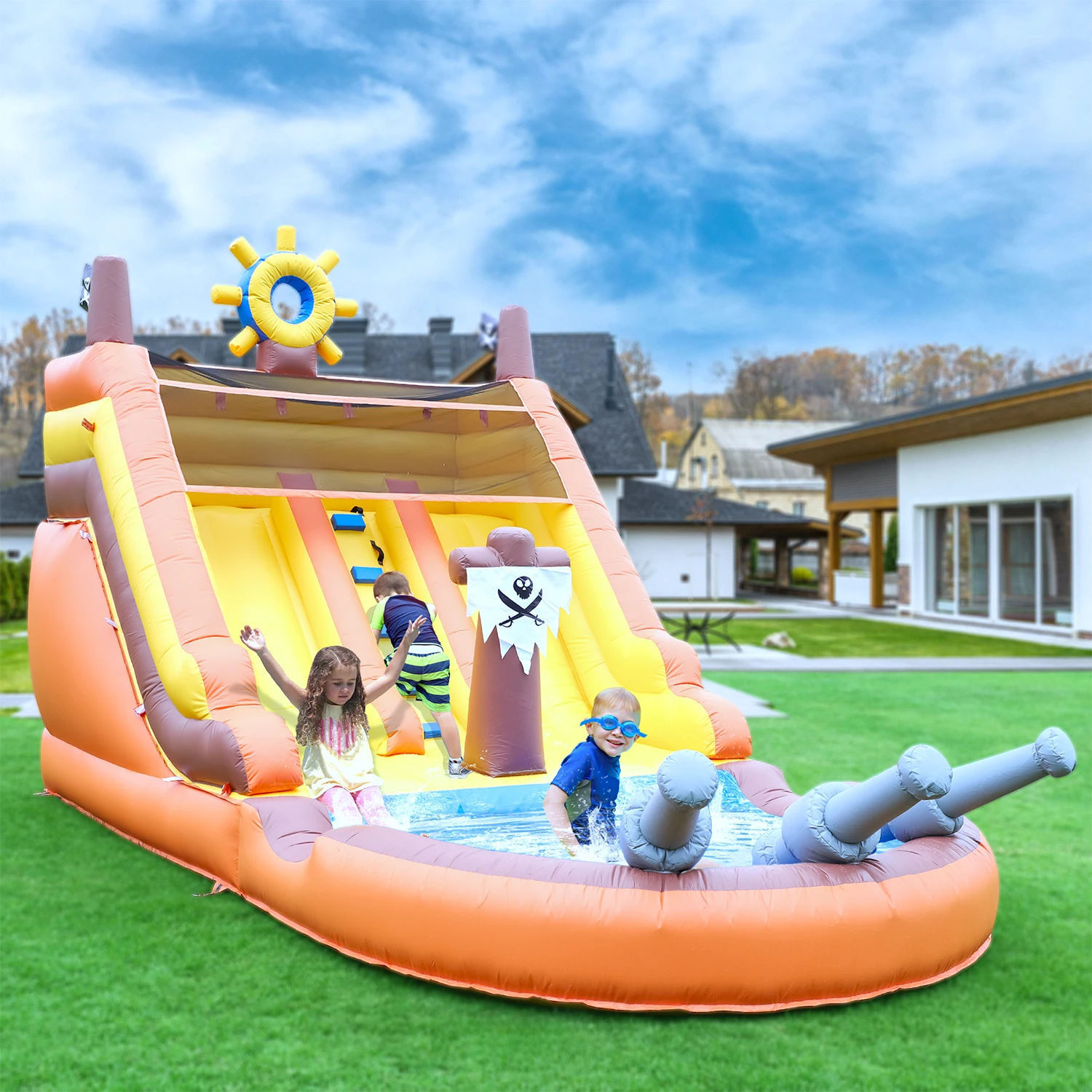 Corrediça de água inflável de 21 pés para adultos e crianças, corrediça de água comercial gigante com piscina de respingo maior/souffador de 1100 W/100% PVC,