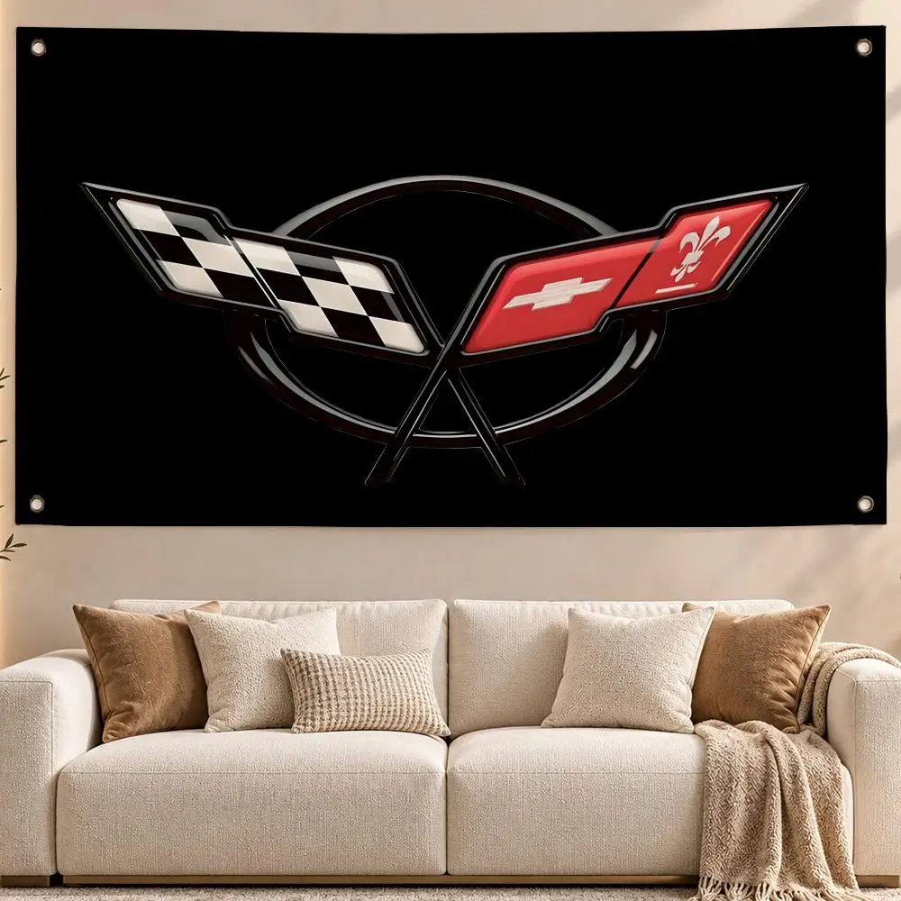 Iconic Car Corvette Flags Aesthetic Wall Hanging Flag Banner Bedroom Living Room Home Decor Large HD