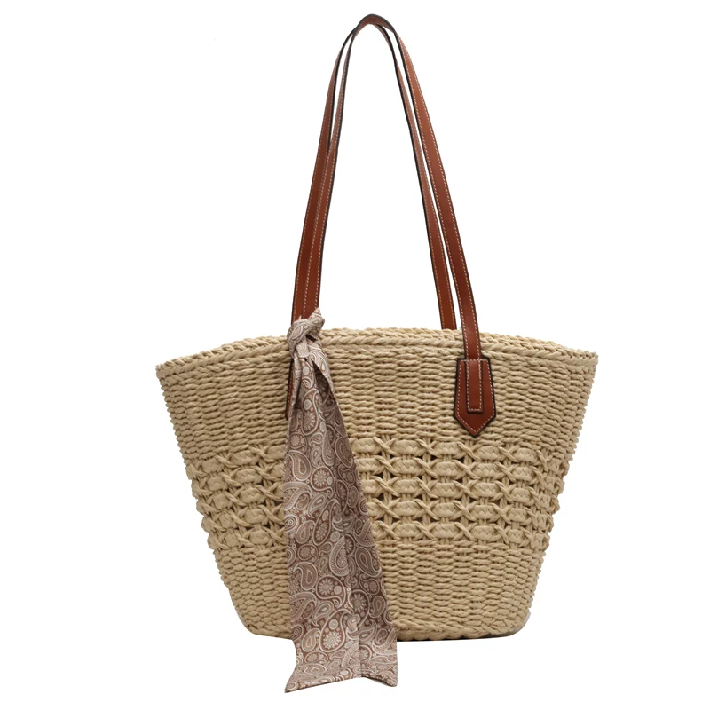 Large Capacity Straw Bag 2023 Summer Hand-woven Tote Bag  Shoulder Beach Bag Bohemian Style Women\'s Handbag Shopping Basket