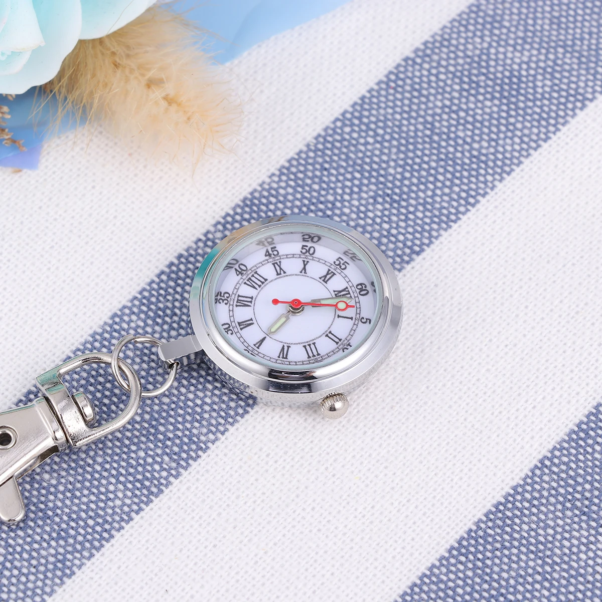 Keychain Pocket Watch Big Round Design Premium Material Quartz Movement Luminous Needle Easy Read Time Great Gift Durable