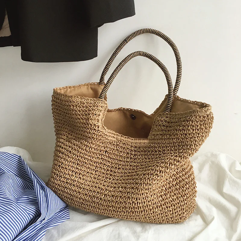 

2023 Beach Vintage Handmade Woven Shoulder Bag Raffia Rattan Shopping Bags Bohemian Ladies Summer Travel Vacation Casual Totes