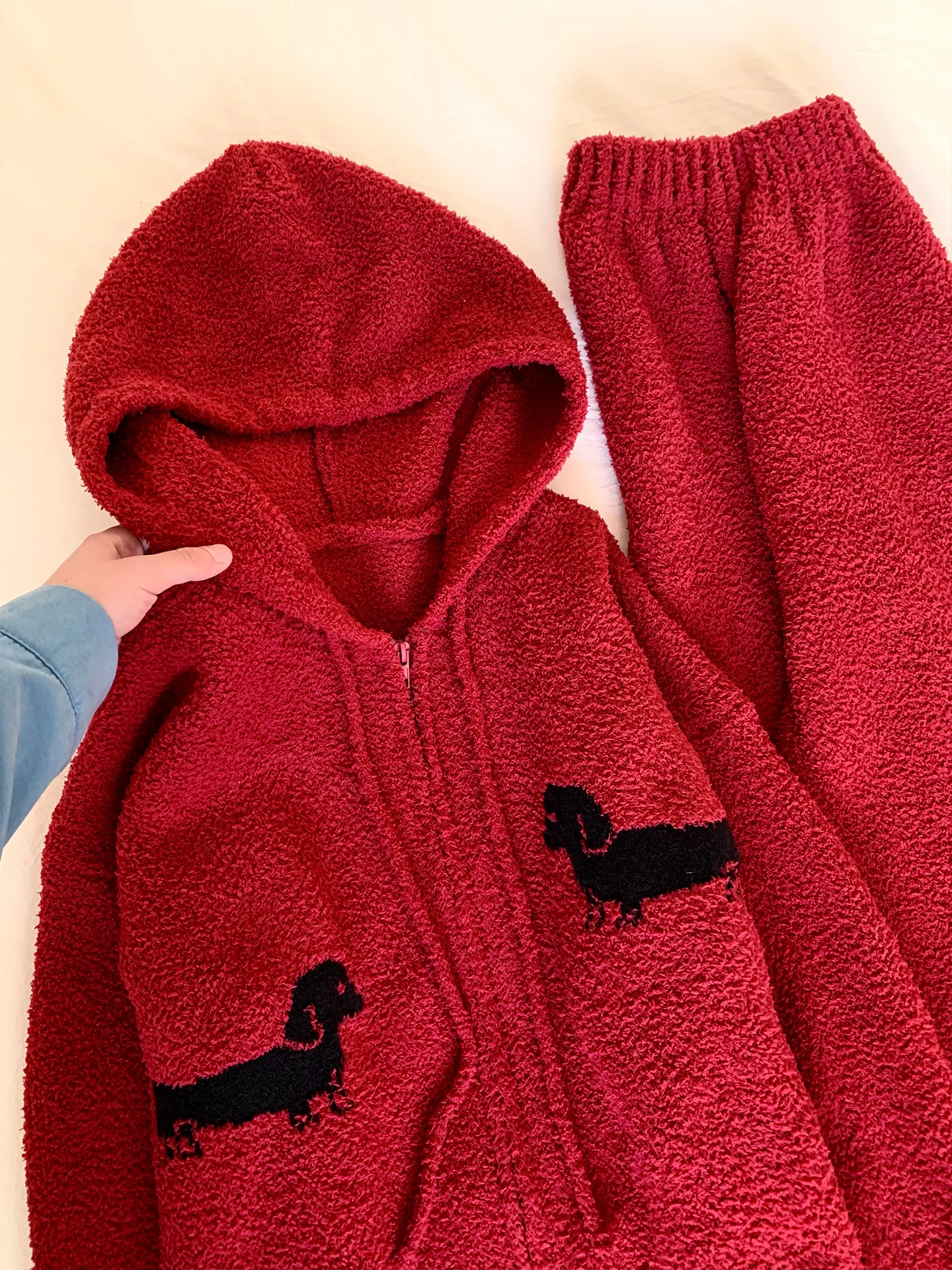 women's-winter-spwear-hooded-f-fce-thiened-floed-pajamas-set-red-celebration-outwear-home-clothes-set