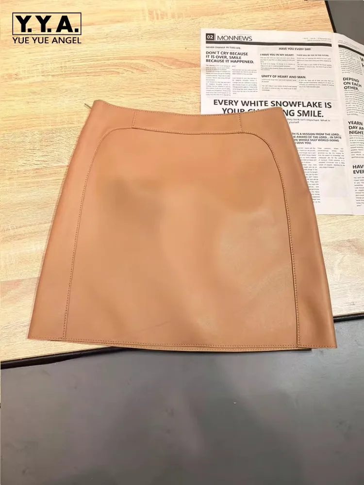 

Fashion Females New Autumn Genuine Leather Short Skirts A-Line High Waist Slim Fit Natural Sheepskin Above Knee Mini Wrap Skirt