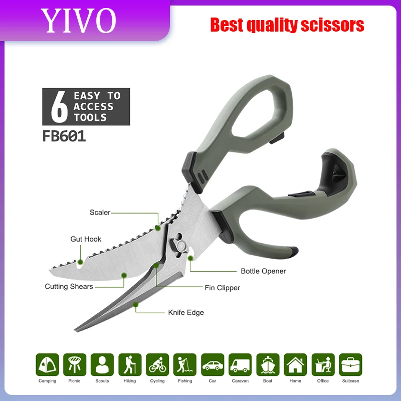 Premium Fishing Cutting Scissors Heavy Duty Kitchen with Detachable Blades Stainless Steel Multi-function Poultry Shears