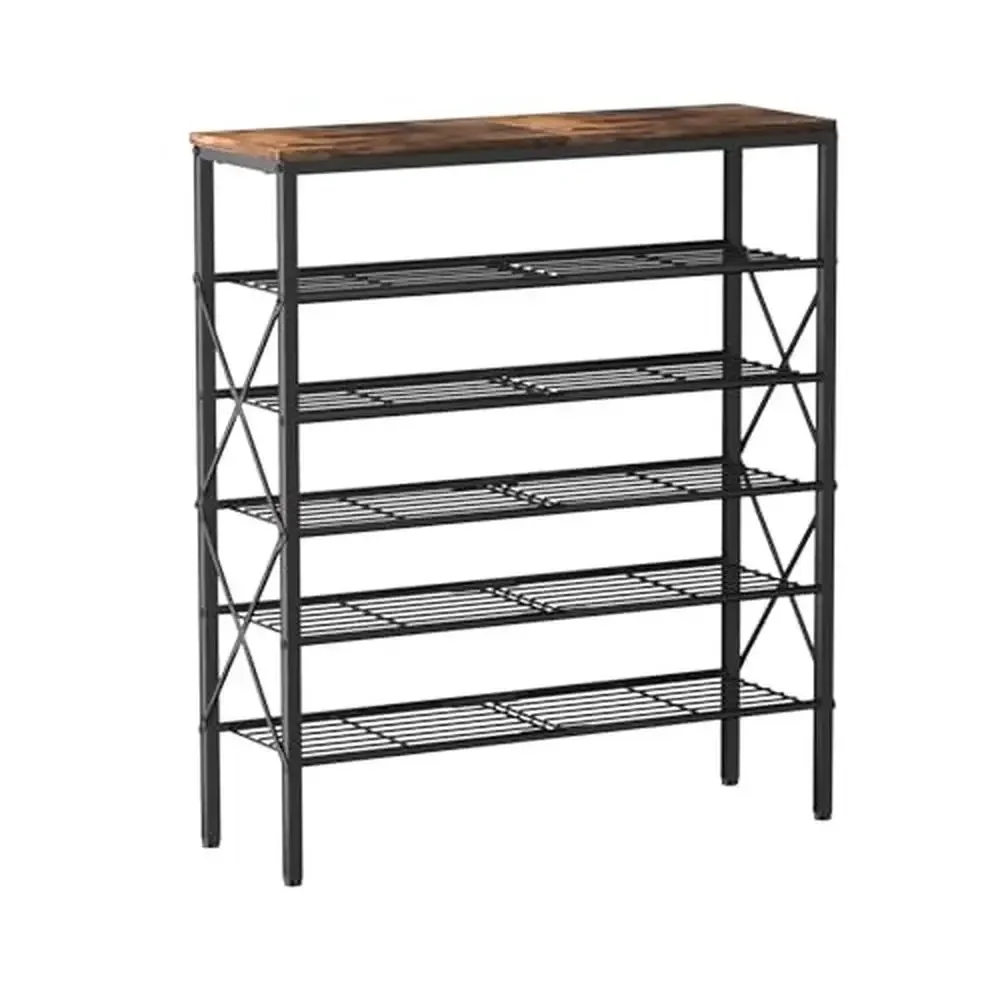 Adjustable 6 Tier Shoe Rack Organizer Metal Shelf Holds 24 Pairs Durable Stable Industrial Style 27.8