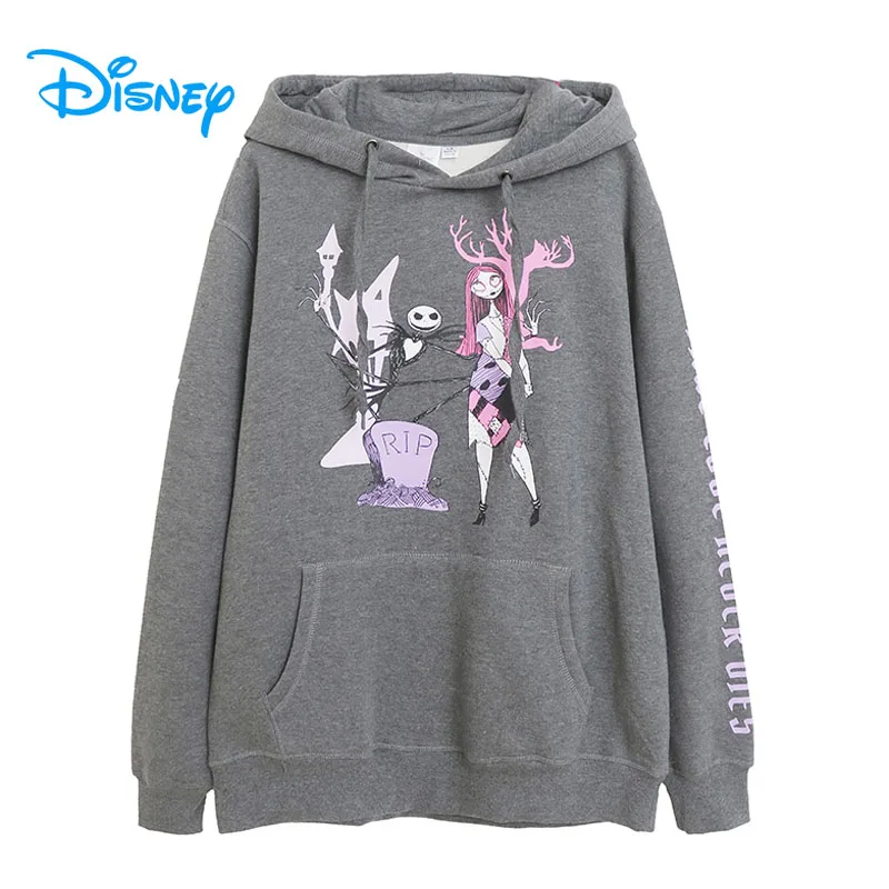 Disney The Nightmare Before Christmas Fleece Hooded Sweatshirt Jack Skellington Sally Hoodies Pullover Tops Women Cartoon Jumper