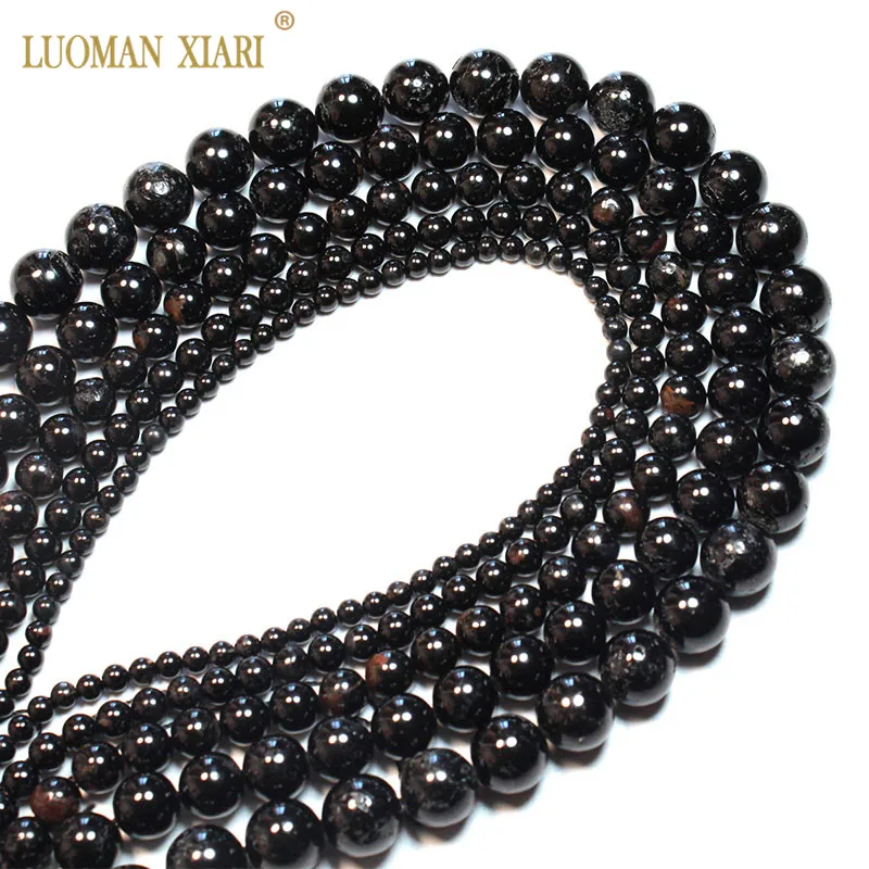 Wholesale 100% Natural Black Tourmaline Round Gem Stone Beads For Jewelry Making DIY Bracelet Necklace 4/6/8/10/12mm Strand 15\'\'