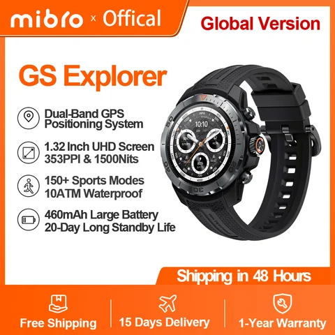 Mibro GS Explorer Smartwatch Wytrzymały wojskowy 1,32-calowy ekran UHD Wysokościomierz Barometr Kompas Pozycjonowanie GPS 10ATM Wodoodporny Długi czas czuwania 150 trybów sportowych Inteligentny zegarek dla mężczyzn