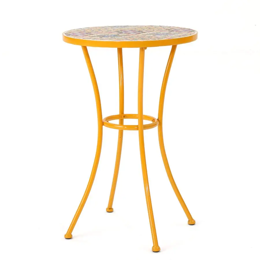 

Outdoor Ceramic Tile Side Table with Iron Frame, Yellow