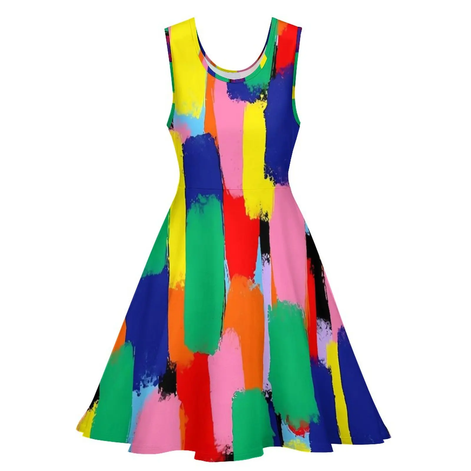 Paint Brush Print Dress Abstract Rainbow Aesthetic Dresses Women Boho Skate Dress Summer Custom Vestido Big Size 3XL 4XL