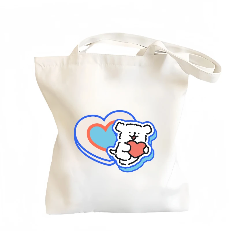 الكرتون جرو المالطية Kawaii حقيبة تخزين من القماش حقيبة يد الطلاب عادية المحمولة قابلة لإعادة الاستخدام سعة كبيرة أنيمي حمل الحقيبة الهدايا