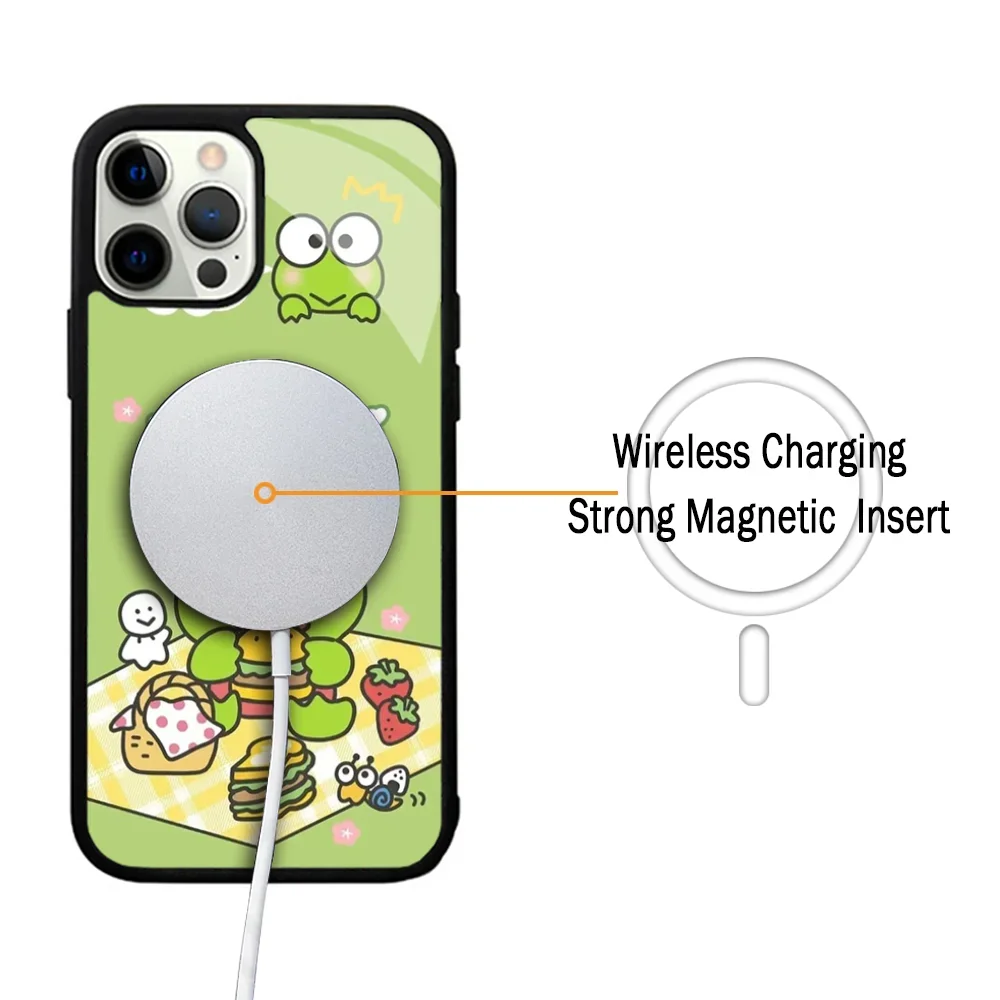 Cute S-Sanrio K-Keroppi Phone Case For IPhone 11 12 13 14 15 Plus Pro Max Mirror Acrylic For Magsafe Wireless Charging