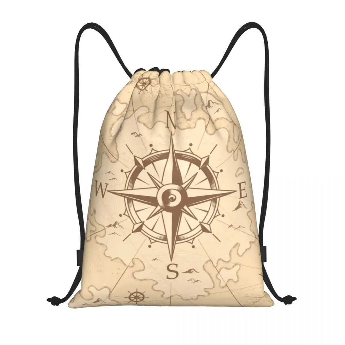 

Custom Vintage Pirate's Map Drawstring Backpack Women Men Sport Gym Sackpack Foldable Nautical Compass Sailor Training Bag Sack