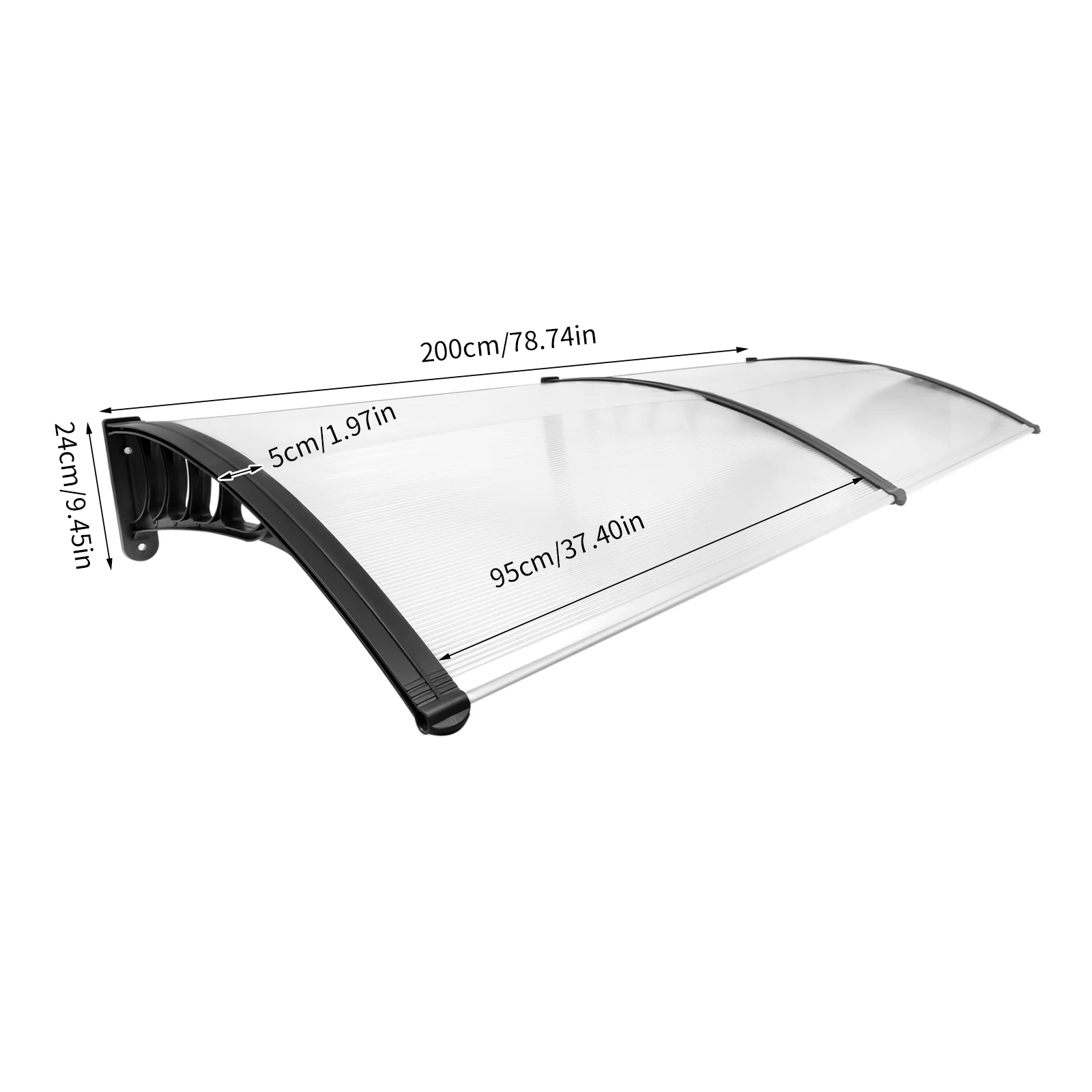 2026 Neu 90x200cm Wandmontierte Bogenförmige Überdachung aus Klarem Polycarbonat PC Moderne Design-Markise Wetterfester Sonnenschutz Regenschutz für Außenterrassen B1 Flammhemmend – Detail 7