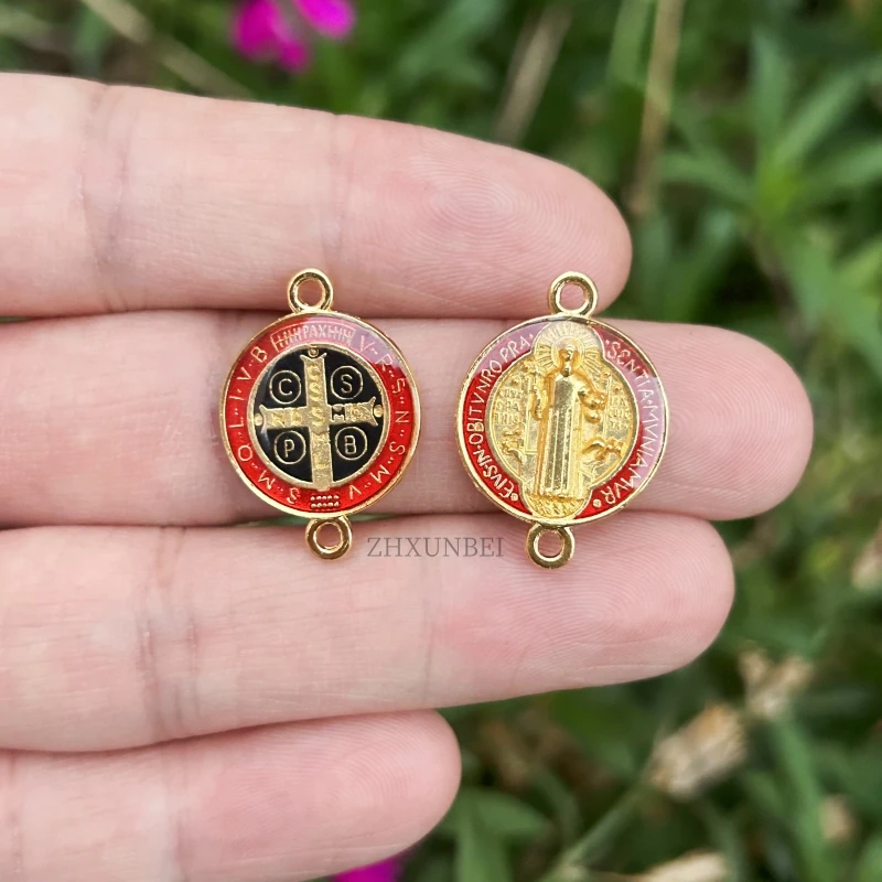 6pcs/pack Gold Plated Saint Benedict Charms Catholic Jewelry Accessories San Benito Bracelet Medal Beads