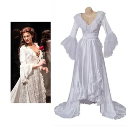 Musical The Phantom of the Opera Christine Daae Cosplay Costume Victorian Gown White Long Dress Night-Robe for Women