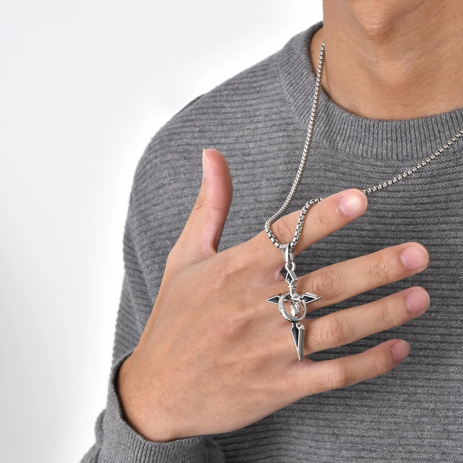 Mens Cross Necklaces,Waterproof Stainless Steel Cross Pendant Collars with Circle Ring,Stylish Christian Prayer Jewelry Gifts