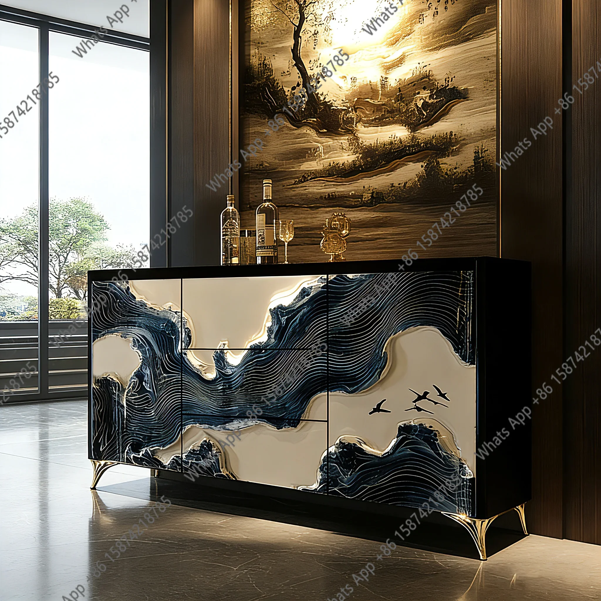 

X30 Artistic Special-shaped Decoration Side Cabinet Luxury Song Style Aesthetic Style Painted Entrance Cabinet