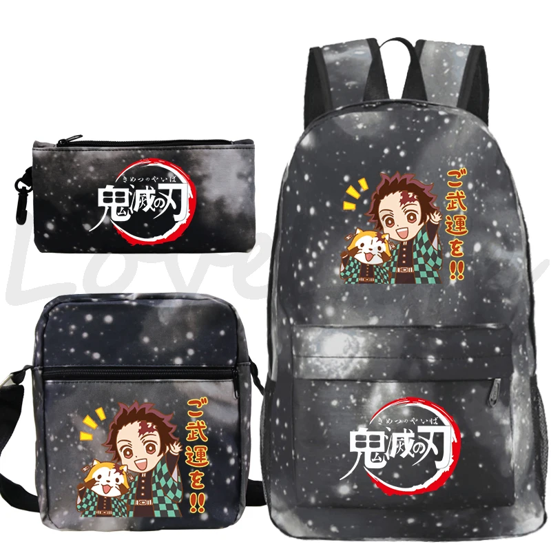 Anime Demon Slayer Kamado Tanjiro Backpack 3pcs/set Boys Girls Students Top Quality Bookbag Funny Cartoon Children School Bags