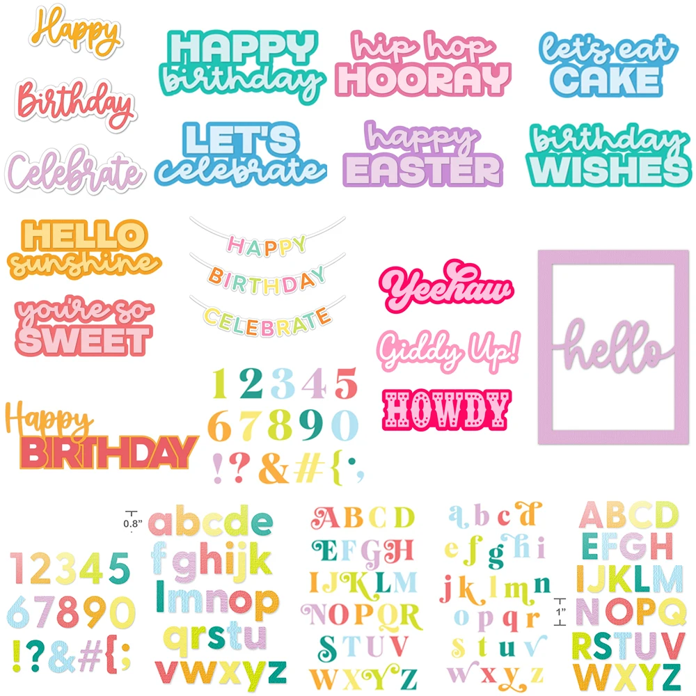 

Alphabets & Numbers Cutting Dies Hello Sunshine Happy Birthday Wishes Sentiment Words Die Set For DIY Scrarpbooking Craft Making