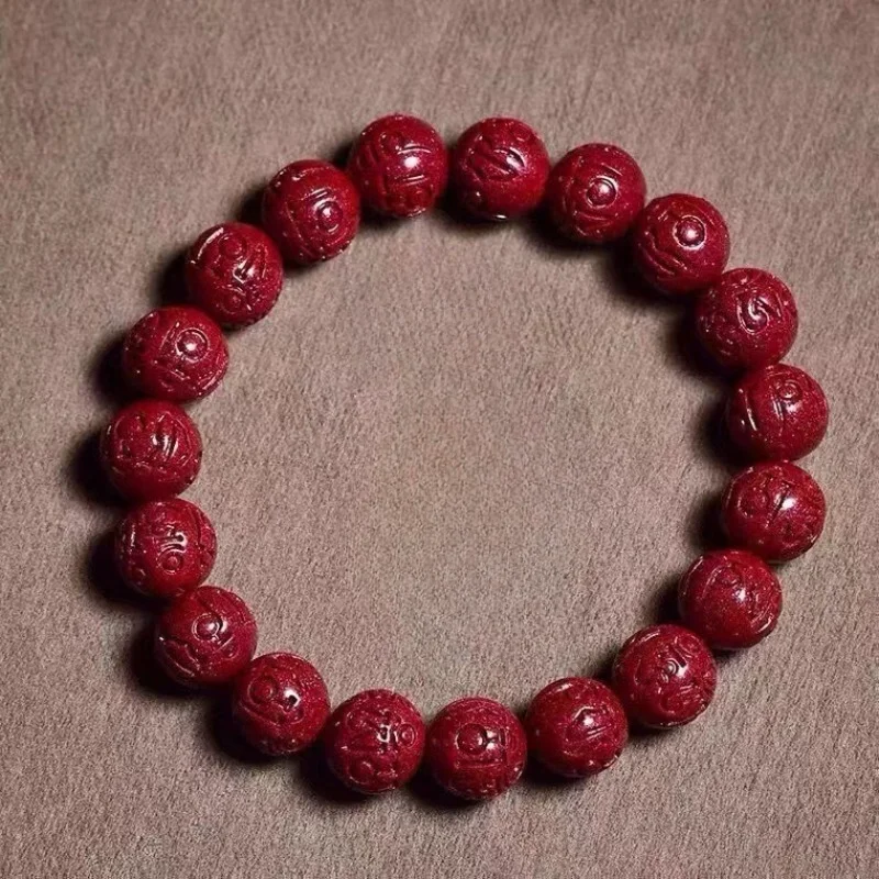 Cinnabar Six-character Mantra Single-circle Bracelet, Men's and Women's Natal Year Round Beads Are Versatile.