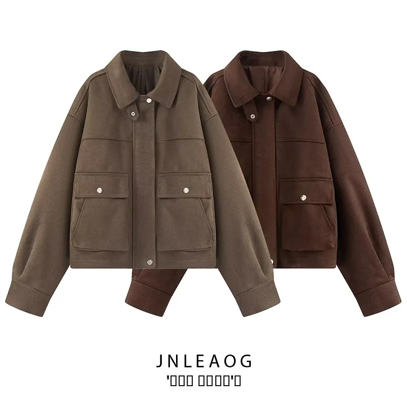 

JNLEAOG Autumn New Faionable Retro Sle Loose Casual Suede Jaet Women's ort Outerwear Polyester Warm Long Sve Zipper
