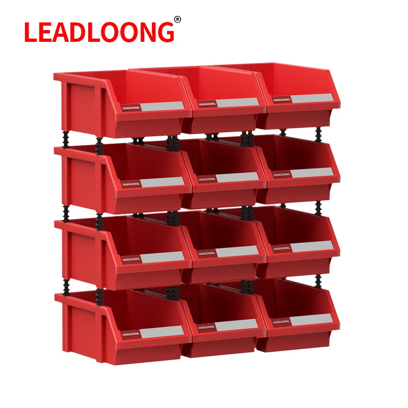 LEADLOONG X1 12pcs 180*120*80mm/7.09*4.72*3.15inch Plastic Stackable Storage Bins Small Tool Component Box for Garage