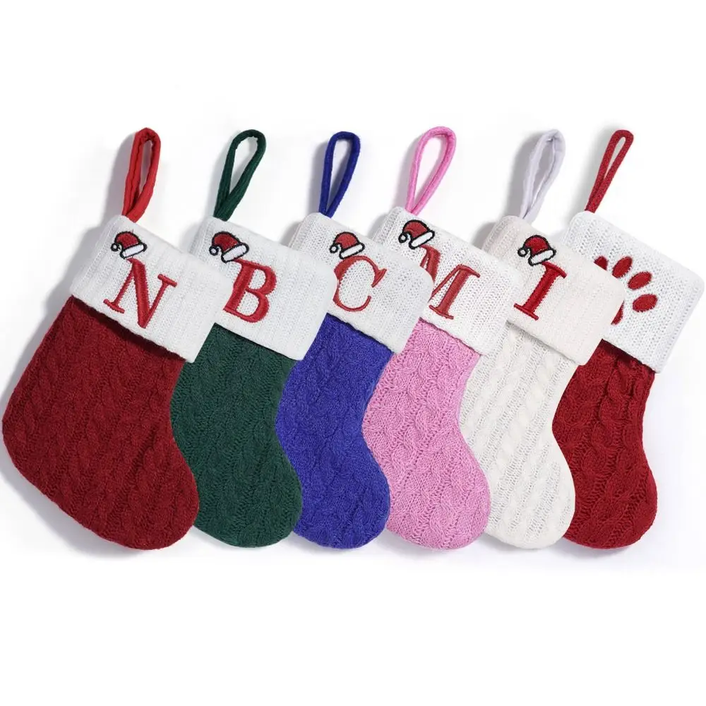 Large Capacity Christmas Alphabet Knitted Socks Thickened Exquisite Letter Knitting Socks Festival Christmas Tree Ornaments