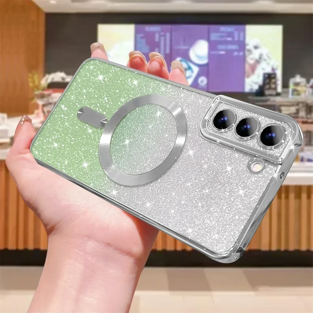 Glitzer-Magnet-Hülle für Samsung Galaxy S26 S24 Ultra S23 S22 S21 S25 Plus S20 FE A56 A55 A36 A17 – Glänzende, kabellose Schutzhülle mit Galvanisierung – Detail 3