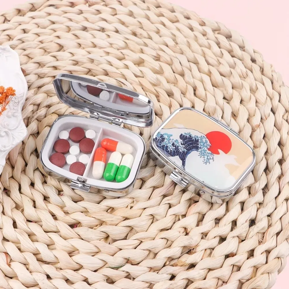 Art Waves Mini Pill Box Portable Design 2-Compartment Pill Storage Box Unique Gift Medicine Storage Travel Pill Container