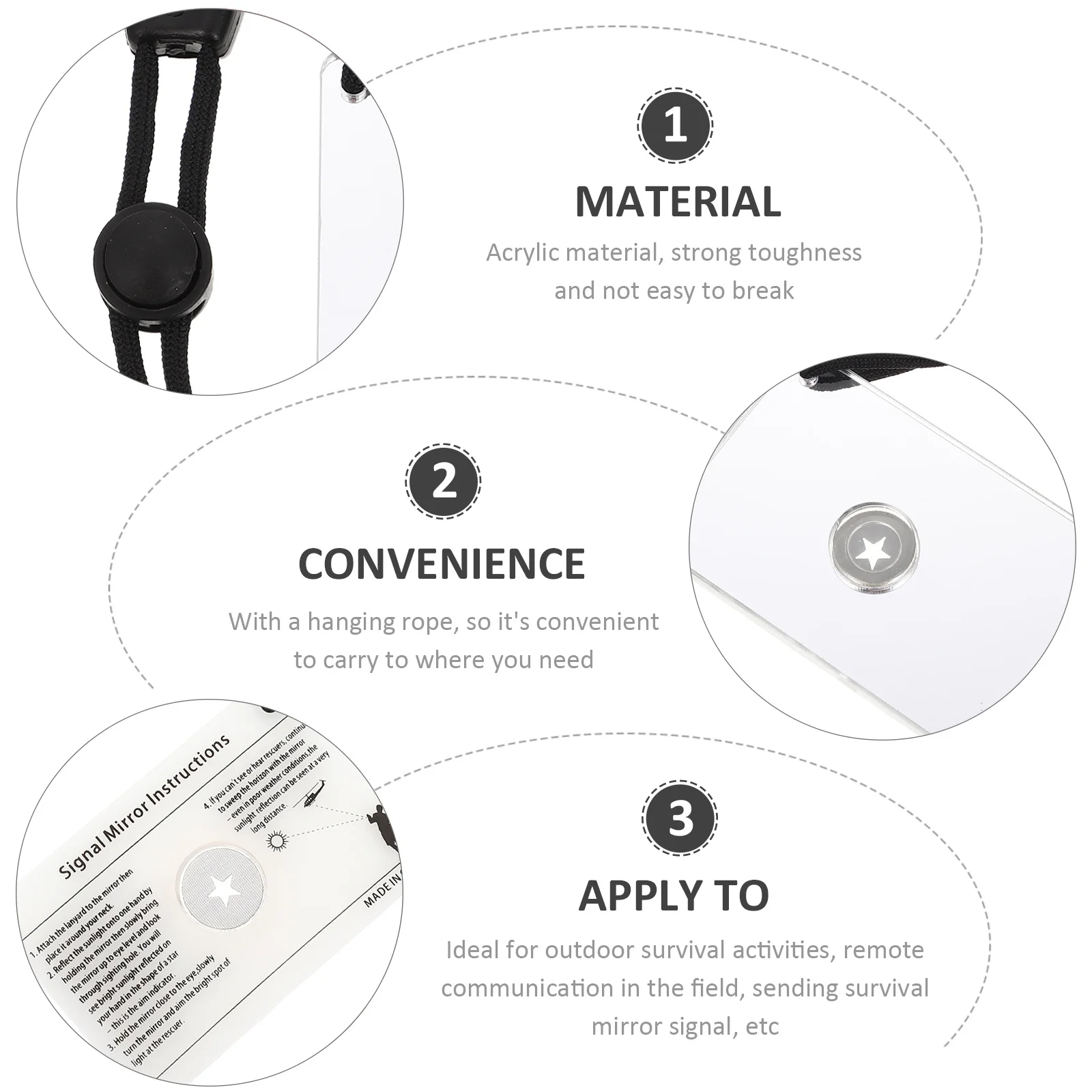 مرآة إشارة البقاء على قيد الحياة من الأكريليك للاستخدام الخارجي متعددة الوظائف مرآة طوارئ عاكسة للتخييم والتنزه وأدوات الإنقاذ #1