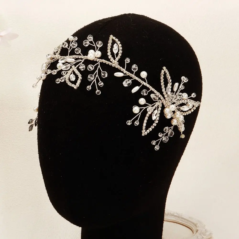 الفاخرة حجر الراين الزفاف عقال تألق الذهب/الفضة زهرة الشعر مشط خفيفة الوزن ورقة شكل حفل زفاف تيارا #3