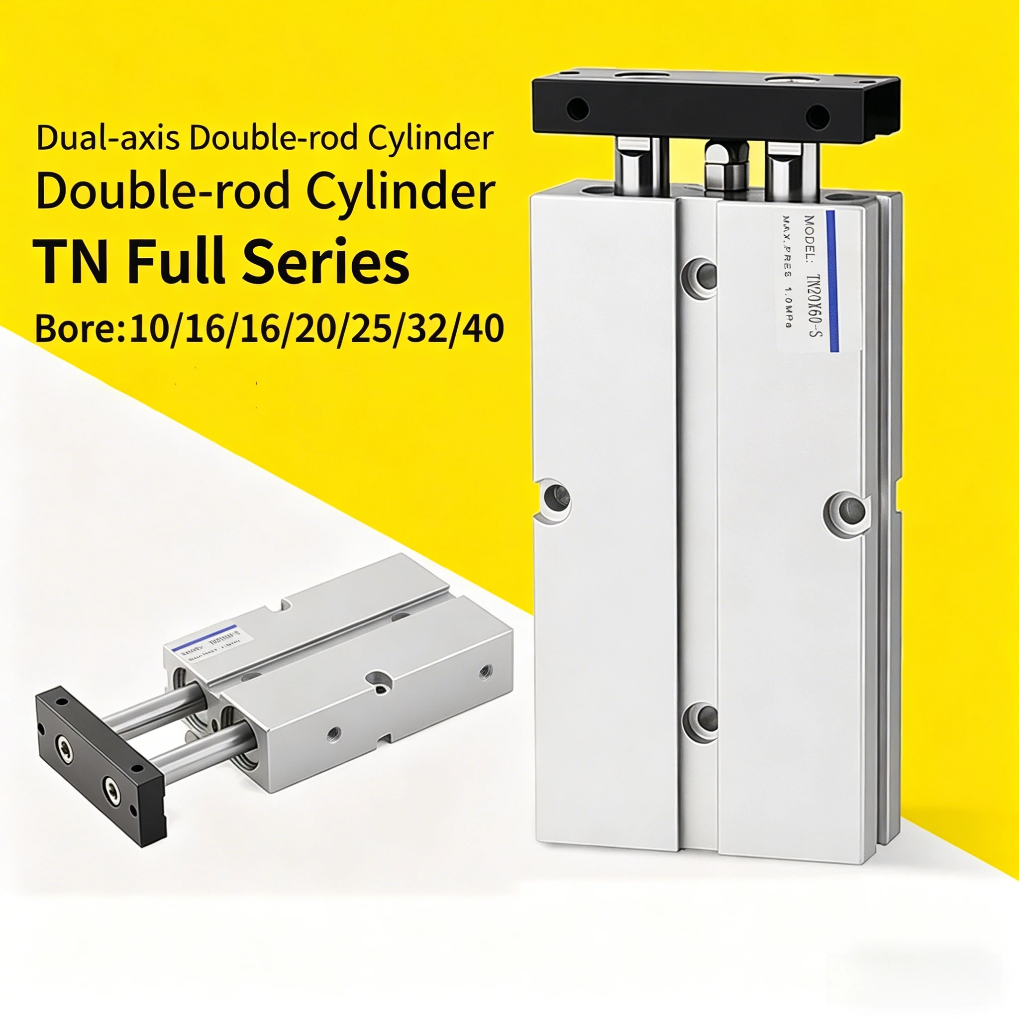 10 16 20 25 32mm Aluminum Alloy Stroke 30 40 50 60 80 100mm with Magnetic TN Pneumatic Cylinder Double Twin-Rod Air Cylinder