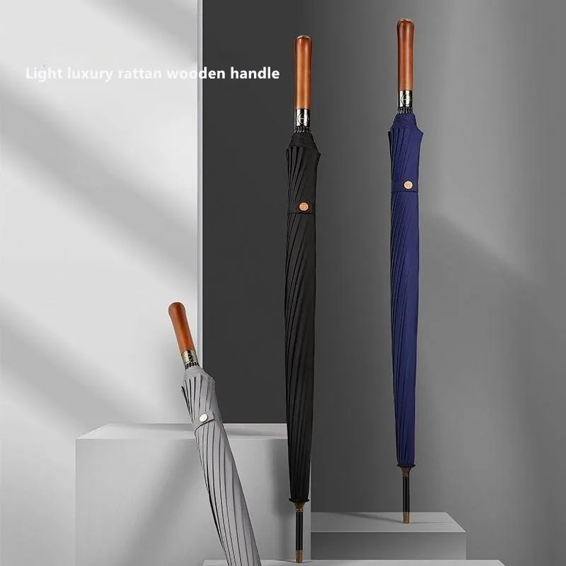 

Автоматический зонт с деревянной ручкой, 16 спиц, большой размер, ветрозащитный, с прямой ручкой, высококачественное усиление, деловой зонт для гольфа