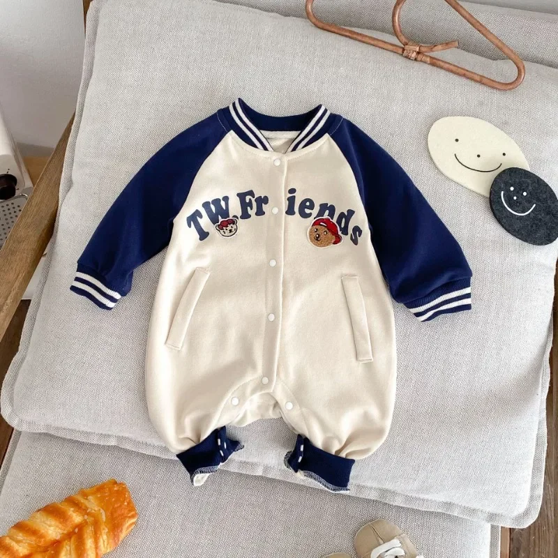 Newborn Spring And Autumn Cool Baseball Suit Cotton Comfortable And Soft 0-12 Boys And Girls Long Sleeved Baby Bodysuit