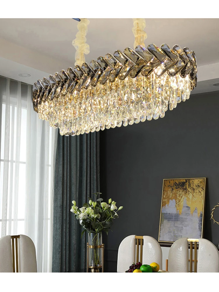 

Modern LED Chandelier For Living Room Dining Room Decoration Bedroom Rectangle Kitchen Indoor Lighting Smoky Gray Lamp