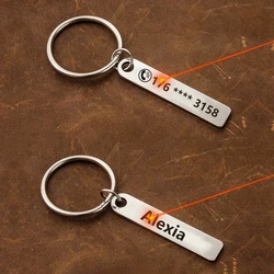 Llavero con número de teléfono personalizado antipérdida de acero inoxidable para mujeres y hombres, llavero de barra con nombres grabados con láser personalizados