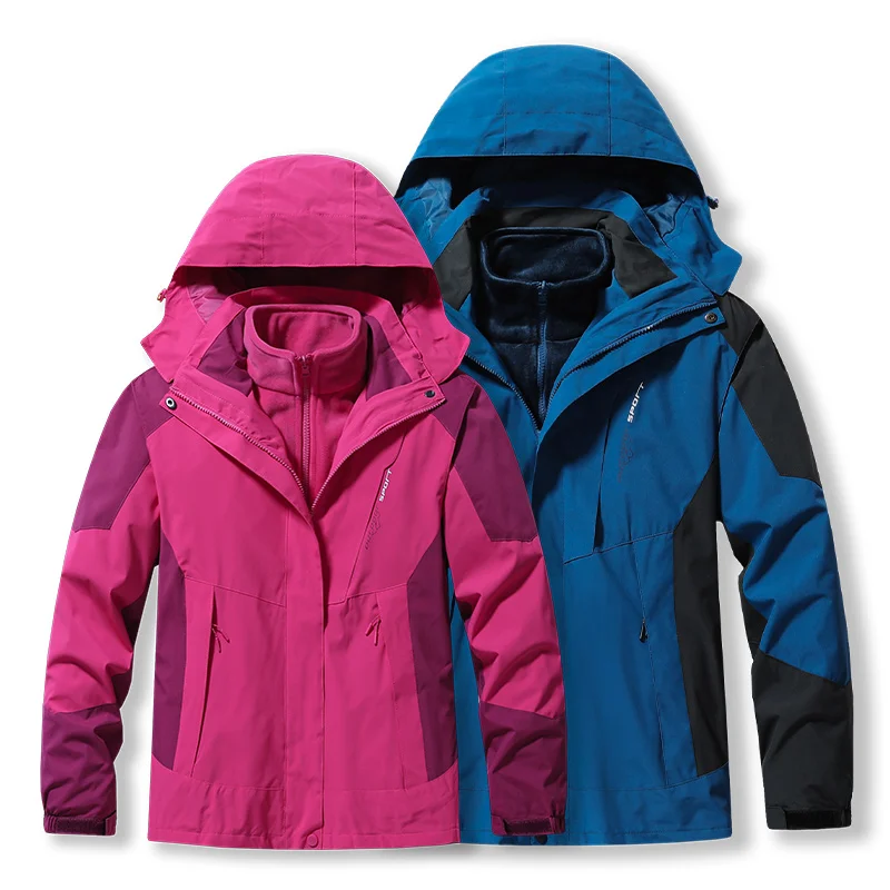 

Women Men Waterproof Fleece Snow Thermal Coat Outdoor Hiking Mountain Snowboard Clothes Two-pieces Sets 3 in 1 Skiing Trekking
